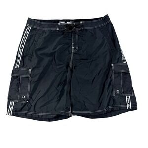Mens Pelagic Board Shorts Fishing Swim Trunks Black Fin Nylon Cargo 10" Sz 40
